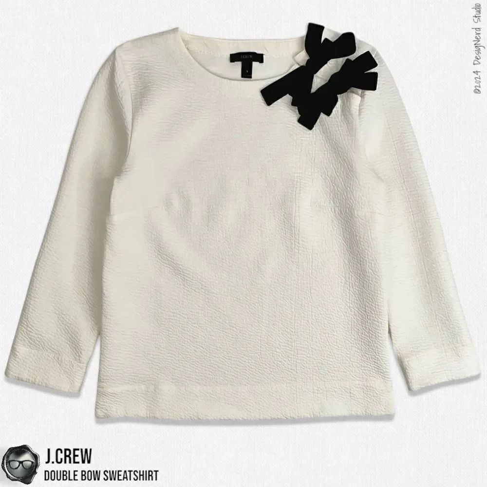 J.CREW HOLIDAY EDITION DOUBLE BOW SWEATSHIRT IN IVORY & BLACK VELVET SIZE SMALL